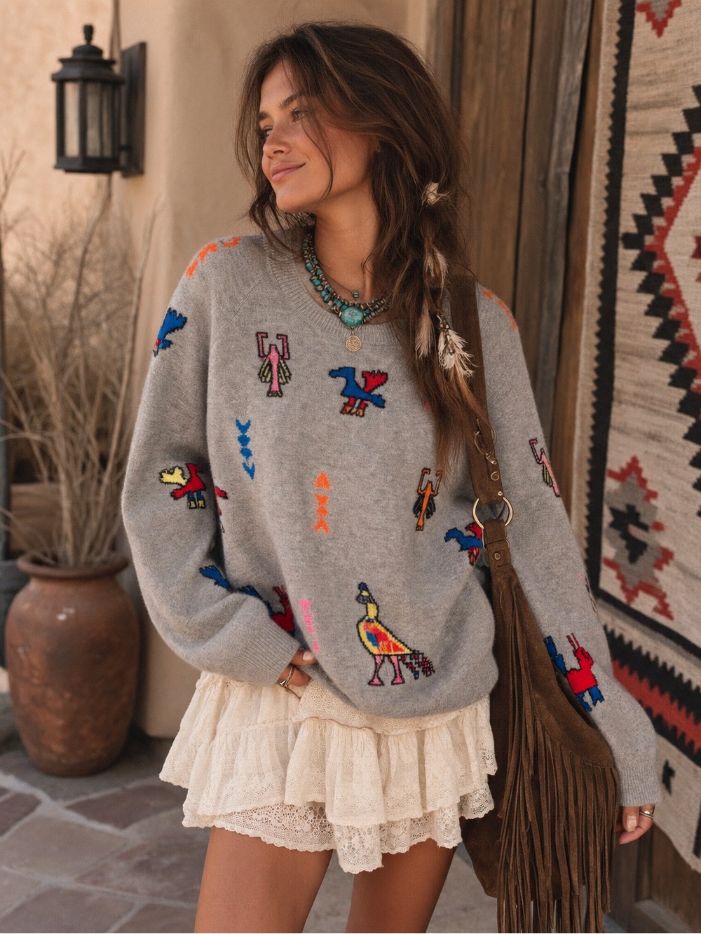 Chinti & Parker Aztec printed cashmere sweater